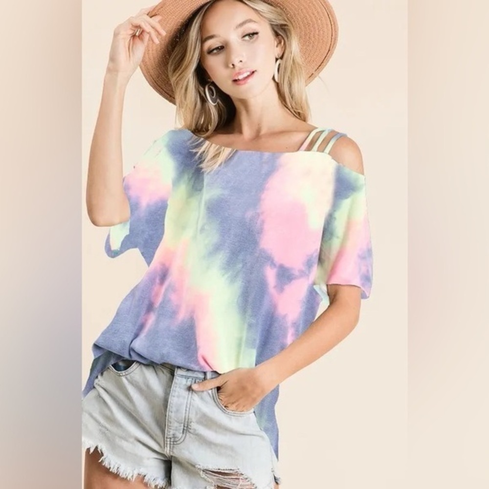 BiBi Tie Dye French Terry Strapped One Shoulder Top